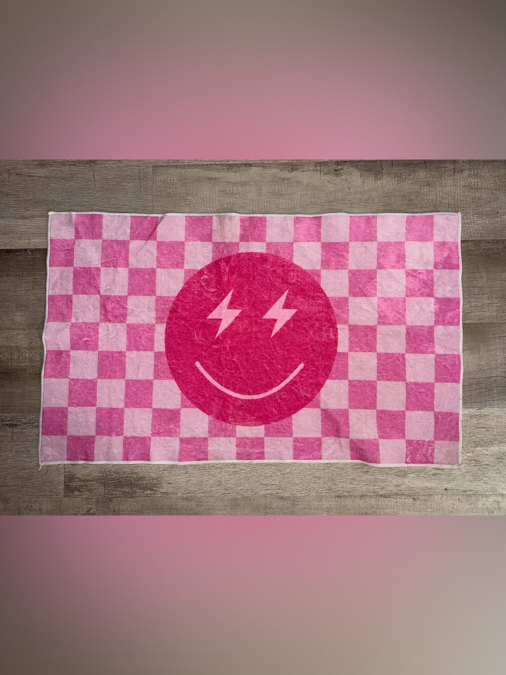 Never used Pink Check Smiley Beach Towel by